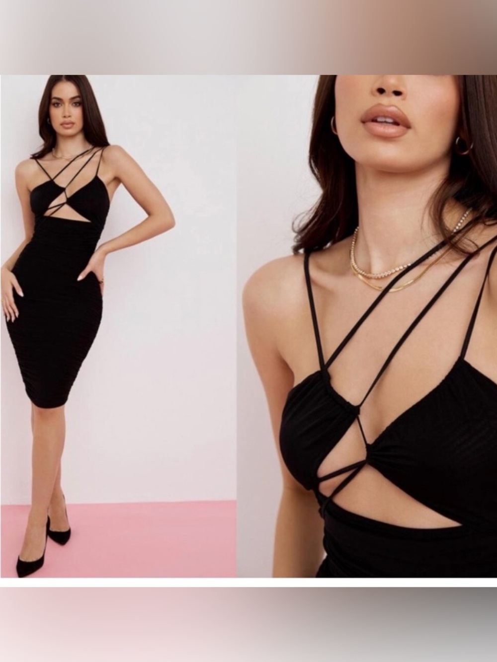 House of CB Black Strappy Cutout Midi Dress